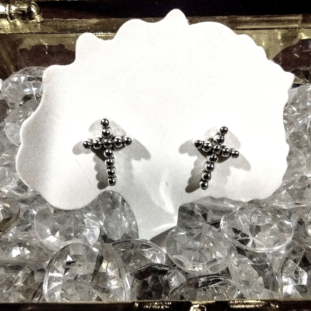 925 Sterling Silver Cross Dots Earrings